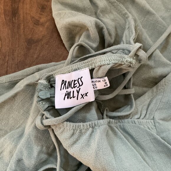 Princess Polly Sage Linen Halter Mini Dress Size 8 US - Picture 9 of 9